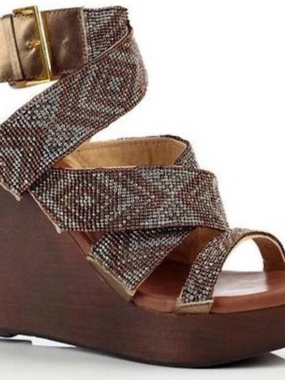 Matt Bernson Aztec Bronze Metallic Beaded Wedge Sandal